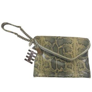 HENRI Bendel NEW The DEB Leather Wristlet Clutch Bag Snake Print Multi Zipper
